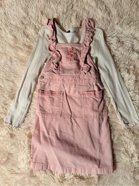 Old Navy Pink Corduroy Jumper Dress Set 5T Ruffle Floral